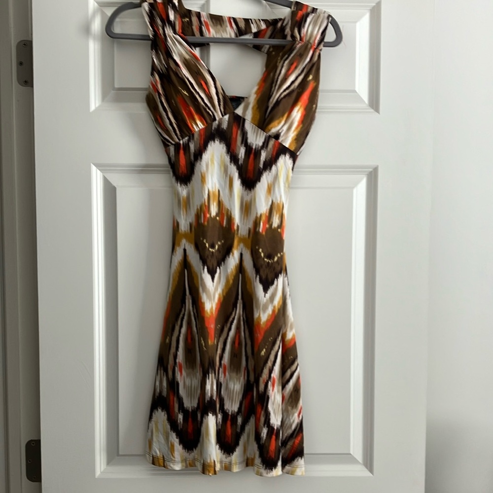 JM Collection Brown and Orange Patterned Mini Dress